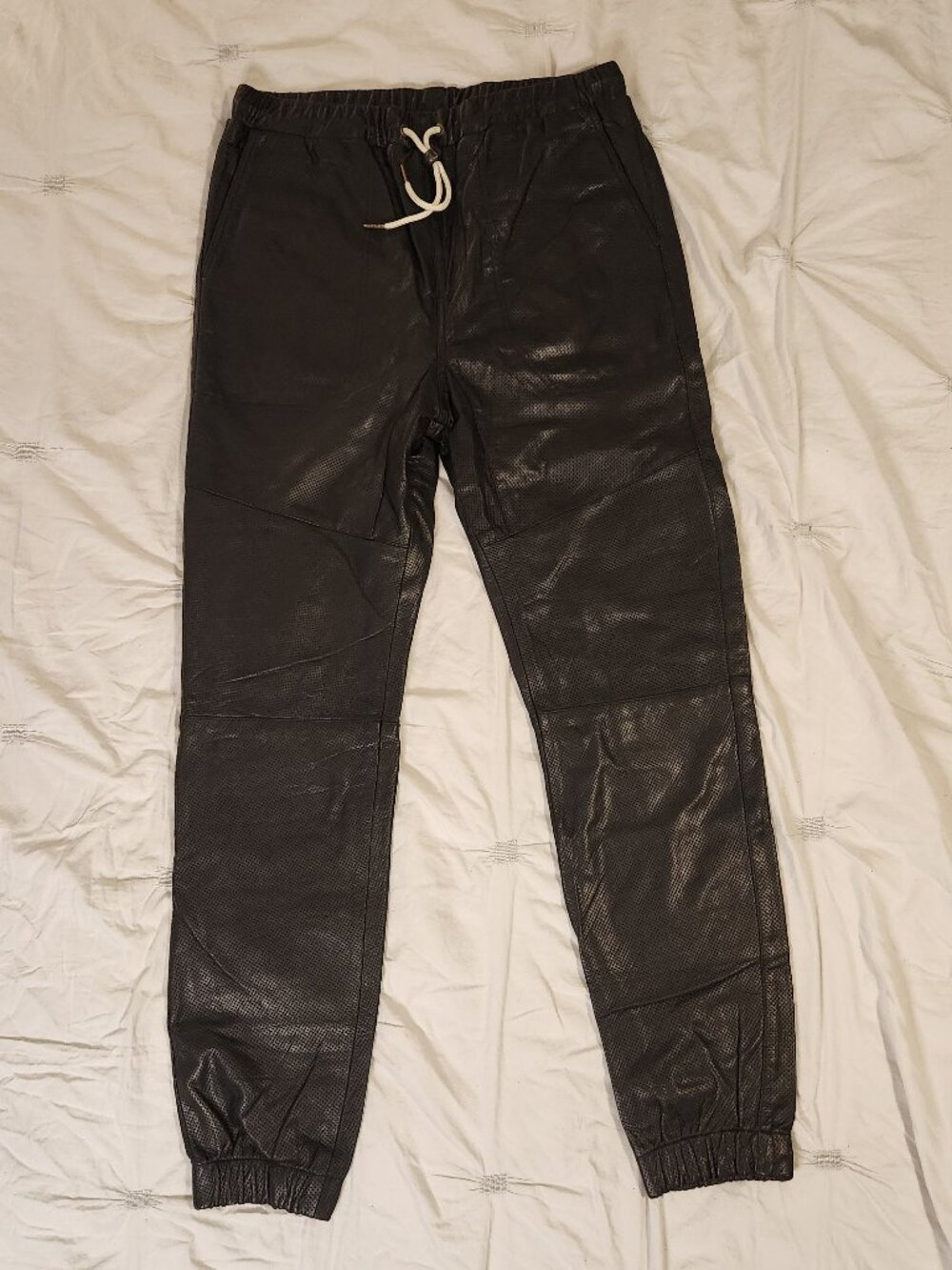 Zanerobe Perforated Black Leather Joggers